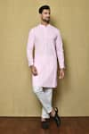 Buy_Aryavir Malhotra_Pink Cotton Chikankari Embroidered Thread Mandarin Collar Kurta And Pant Set _at_Aza_Fashions