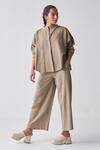 Buy_THREE_Grey Handloom Cotton Plain High Waisted Pant _at_Aza_Fashions