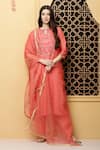 Buy_Kefi Collections_Peach Kurta Cotton Chanderi Embroidered And Abani Yoke Set  _at_Aza_Fashions