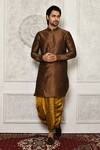 Buy_Arihant Rai Sinha_Brown Dupion Silk Solid Full Sleeve Kurta_at_Aza_Fashions