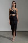 Buy_Amrta By Guneet Kondal_Black Viscose Sequins Asymmetric Embellished Top And Skirt Set _at_Aza_Fashions