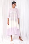 Buy_KHAT_White Handwoven Cotton Checkered Round Pattern Dress  _at_Aza_Fashions