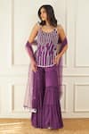 Buy_Label Sanya Gulati_Purple Georgette Net Hand Embroidered Silver Sequins Kurta Tiered Gharara Set _at_Aza_Fashions