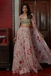 Buy_Arpita Mehta_Red Georgette Embroidered Floral V Neck Pattern Cape And Gharara Set _Online_at_Aza_Fashions