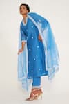 Buy Asaga Blue Chanderi, Organza, Muslin Embroidery V-neck Alice Neckline Kurta Set at Aza Fashions Buy_Asaga_Blue Chanderi, Organza, Muslin Embroidery V-neck Alice Neckline Kurta Set _at_Aza_Fashions