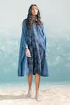 Buy_Ikai_Blue Cotton Silk Chanderi Embroidery Nile Shibori Kaftan Style Dress  _at_Aza_Fashions