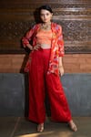 Buy_Vana Ethnics_Red Viscose And Embroidery Tropical Leaf Neck Shirt & Palazzo Set _at_Aza_Fashions