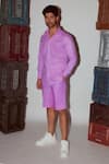 Buy_Nirmooha_Purple Linen Shorts _at_Aza_Fashions