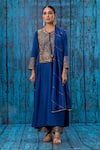Label Niti Bothra_Blue Silk Zari Jaal Round Embroidered Yoke Kurta And Palazzo Set _Online_at_Aza_Fashions