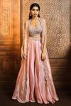Buy_Aneesh Agarwaal_Pink Silk Organza Embroidery Cutdana Jacket Open Cape Sharara Set _at_Aza_Fashions