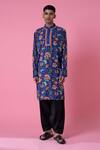 Buy_Siddhartha Bansal_Blue Cotton Dobby Stripe Printed Wild Flower Kurta Set  _at_Aza_Fashions