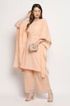 Buy_Monk & Mei_Peach Kaftan Velvet Plain Boat Neck Nuuh And Woven Palazzo Set _at_Aza_Fashions