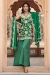 Buy_Pink City by Sarika_Emerald Green Silk Embroidered Lotus Kurta Set With Chanderi Dupatta _at_Aza_Fashions