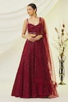 Buy_Khwaab by Sanjana Lakhani_Maroon Art Silk Embroidered Sequins Sweetheart Neck Lehenga Set _at_Aza_Fashions