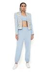 Buy_Payal Singhal_Blue Denim Embroidery Jacket Lapel Collar And Bustier Scoop & Jogger Set _at_Aza_Fashions