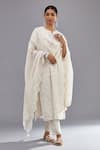 Buy_KORA_Off White Kurta And Dupatta  Cotton & Sequins Straight Pant Set  _at_Aza_Fashions