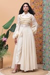 Buy_Rishi and Vibhuti_Ivory Moss Cotton Embroidery Tassel Cape Band Kellen Jute And Straight Pant Set _at_Aza_Fashions