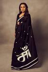 Buy_Masaba_Black Raw Silk, Net, Chanderi Mul Maa Typography Print Saree_at_Aza_Fashions