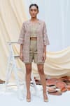 Buy_Couche_Beige Tweed Embroidery Sequin And Kimono Sleeves Jacket & Shorts Set  _at_Aza_Fashions