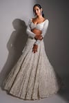 Buy_Ritika Mirchandani_Ivory Net, Crepe And Double Georgette Resham, Geometric Pattern Lehenga Set _at_Aza_Fashions