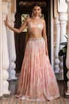 Buy_Basanti - Kapde Aur Koffee_Pink Georgette And Soft Net & Embroidery Floral & Sequin V Lehenga Set _at_Aza_Fashions