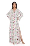 Buy_PS Pret by Payal Singhal_Cream Art Crepe Print Floral Garden Notched Kaftan  _at_Aza_Fashions