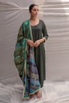 Buy_Priyanka Raajiv_Blue Silk, Cotton, Tissue, Satin, Brocade, Meenakshi Stripe Embroidered Dupatta _at_Aza_Fashions