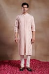 Buy_Shasha Gaba_Pink Chanderi Sequins, Embroidery Veer Pintucked Kurta _at_Aza_Fashions