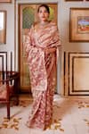Buy_Atelier Shikaarbagh_Gold Silk Tissue Embroidery Deer Jaal Saree _at_Aza_Fashions
