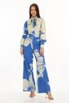 Koai_Blue Poplin Cotton Floral Pattern Pant _Online_at_Aza_Fashions