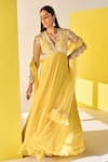 Buy_Ridhi Mehra_Yellow Anarkali Net/chiffon Faanee Long With Frill Hem Dupatta  _at_Aza_Fashions