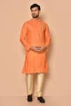 Buy_Aryavir Malhotra_Orange Cotton Embroidered Floral Placket Kurta With Churidar Set _at_Aza_Fashions