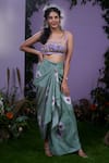 Buy_Pooja Bagaria_Purple Bustier Raw Silk Embellished Daisy Sweetheart Neck Floral And Skirt Set _at_Aza_Fashions