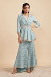 Buy_Mulmul_Blue Vegan Silk Embroidery Zari Flower And Work Jacket Top & Pant Set _at_Aza_Fashions