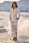 Buy_Dash And Dot_Ivory Tencel Embroidery Collared Shawl Flower Vine Print Shirt And Pant Set _at_Aza_Fashions
