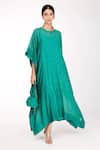 Buy_Komal Shah_Green Kaftan  Chanderi Embroidered Badla Round  _at_Aza_Fashions