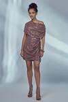 Buy Style Junkiie Brown Sequins Georgette Mirror One Shoulder Draped Dress at Aza Fashions Buy_Style Junkiie_Brown Sequins Georgette Mirror One Shoulder Draped Dress _at_Aza_Fashions