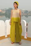 Buy_Enech_Beige Muslin Modal Dyed And Embellished Asymmetric Tunic & Pant Set  _at_Aza_Fashions