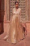 Buy_Nidhika Shekhar_Beige Organza Embroidery Floral Anarkali V Neck Brahmotsav Neckline With Cape _at_Aza_Fashions