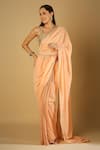 Buy_Monk & Mei_Peach Velvet Embroidered Floral Pattern Sultana Saree And Sequinned Blouse Set _at_Aza_Fashions