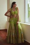 Buy_Moledro_Green Bustier And Sharara- Chanderi Brocade & Eka Set With Jacket For Women_at_Aza_Fashions