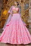 Buy_Seema Gujral_Pink Net Embroidery Sequin Sweetheart Neon Work Bridal Lehenga Set _at_Aza_Fashions