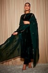 Buy_Dohr India_Green Kurta And Pant Silk Velvet Plain Round A Line Set  _at_Aza_Fashions