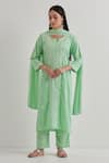 Buy_Priya Chaudhary_Green Cotton Embroidered Chikankari Notched Neck Kurta Set _at_Aza_Fashions