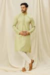 Buy_Aryavir Malhotra_Green Kurta  Handloom Cotton Printed Digital Set _at_Aza_Fashions