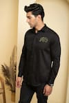 Buy_Hilo Design_Black Giza Cotton Embroidery Elephant Motif Perto Shirt _at_Aza_Fashions