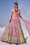 Buy_The Royaleum_Green Silk, Crepe Sequins, Beads Hand Embroidered Blouse Bridal Lehenga Set _at_Aza_Fashions