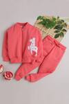 Buy_Knitting Doodles_Pink Fleece Embroidery Unicorn Patch Jacket And Joggers Set  _at_Aza_Fashions