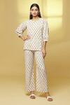 Buy_Kalakaari By Sagarika_White Cotton Embroidery Button-down Neck Floral Print Top And Pant Set _at_Aza_Fashions