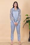 Buy Chambray & CO. Grey Silk Embroidery Collared Iza Shirt And Pant Set at Aza Fashions Buy_Chambray & CO._Grey Silk Embroidery Collared Iza Shirt And Pant Set _at_Aza_Fashions